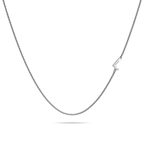 Bold Alphabet Letter Initial Charm Necklace in White Gold Tone